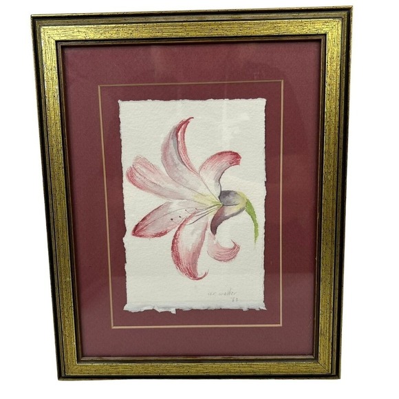 Original Signed A.R. Walker Lilly Lily Flower Watercolor Painting Hanging Art